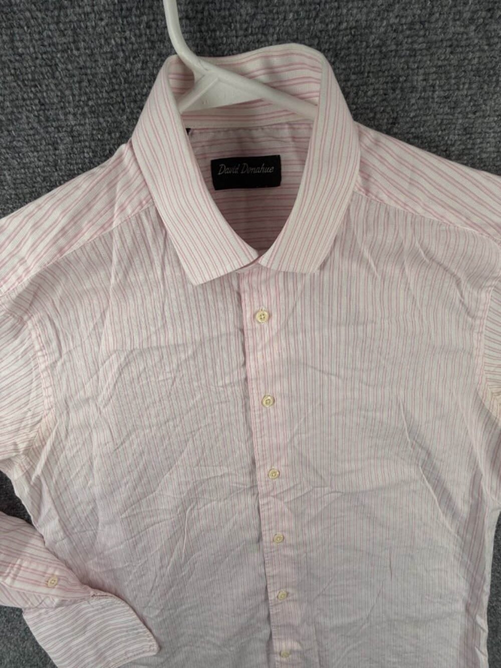 David Donahue Long Sleeve Pink Striped Button Up Shirt French Cuff 15.5 32/33